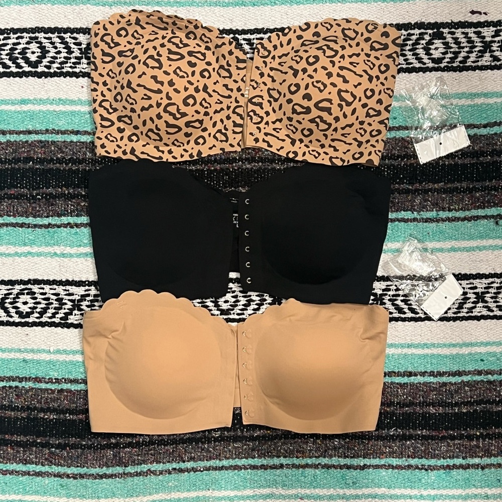 Leopard, Black, and Tan Strapless Bras